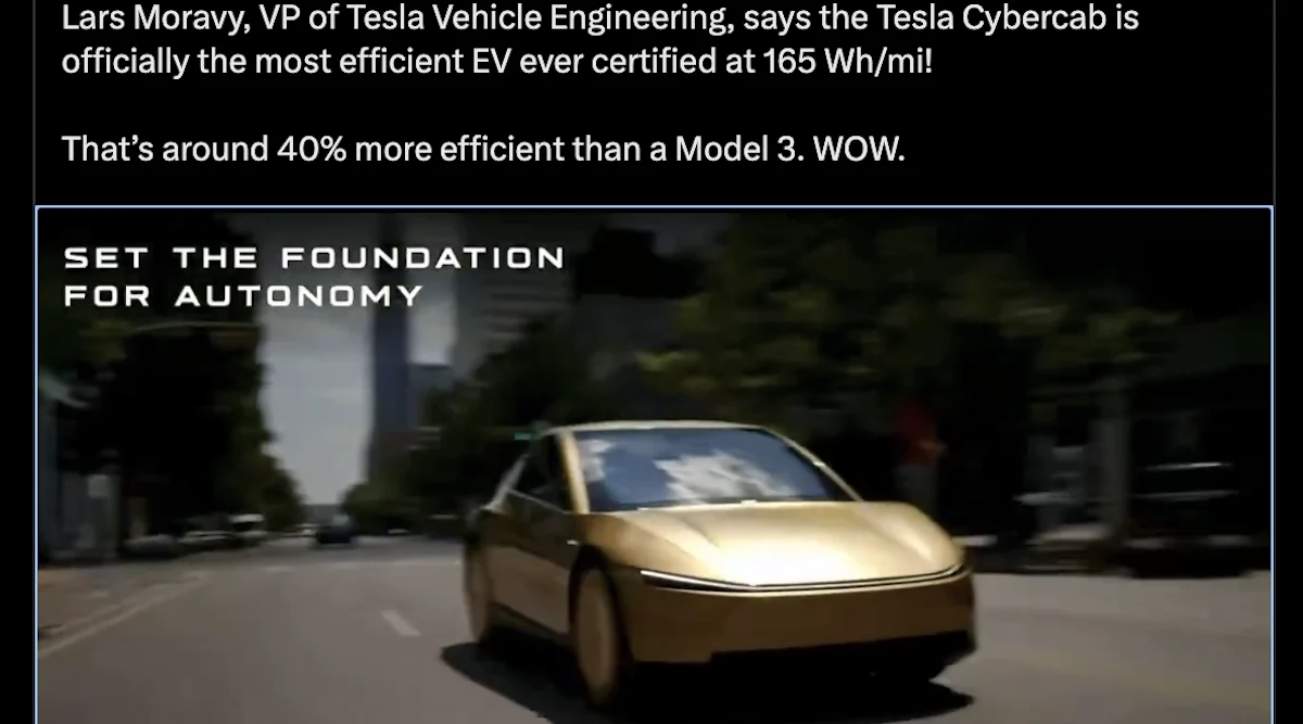 Tesla Cybercab Efficiency Ratings Reveal Path to Low-Cost Autonomous Transportation