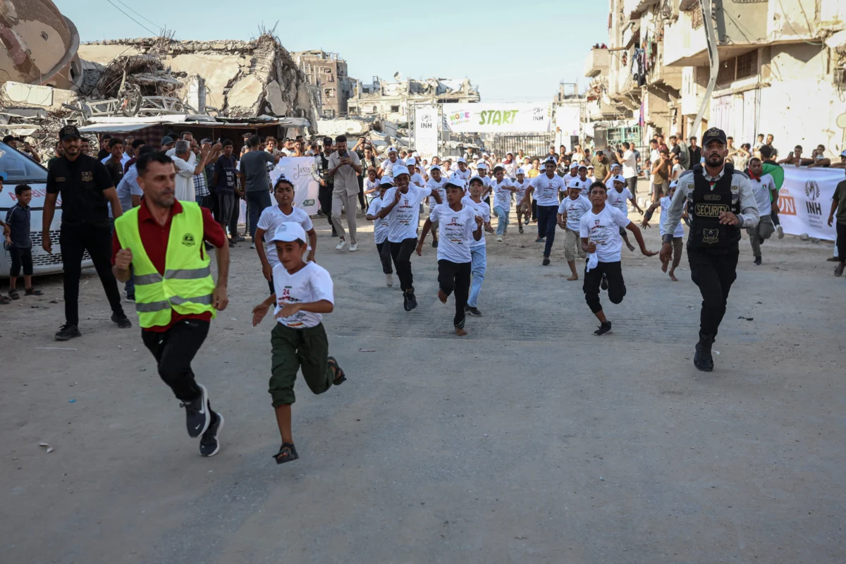 Running for a Future Amid Ruins Gazas Orphaned Children Gather for Awareness Marathon in Khan Younis
